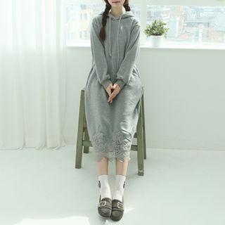 Lace-hem Long Hoodie Dress