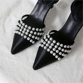 Pointy-toe Faux-pearl High-heel Pumps