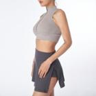 High-waist Plain Split A-line Mini Skirt