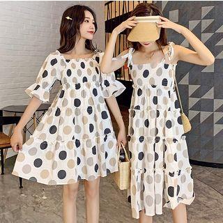 Sleeveless / Short-sleeve Dotted Dress