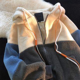 Color Block Hooded Zip Fleece Jacket