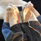 Color Block Hooded Zip Fleece Jacket