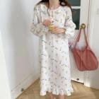 Long-sleeve Cherry Print Sleep Dress