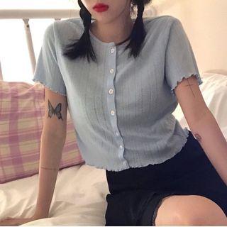 Short-sleeve Plain Frill Trim Top