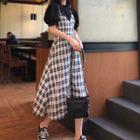 Sleeveless Plaid Spaghetti-strap Dress / Boxy T-shirt