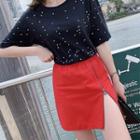 Band-waist Zip Mini A-line Skirt