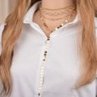 Alloy Disc Y Layered Choker Necklace Gold - One Size
