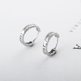 925 Sterling Silver Roman Numeral Mini Hoop Earring