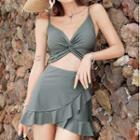 Spaghetti-strap Twisted Cut-out Swim Dress