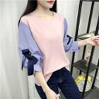 3/4-sleeve Bow-knot Mock Two-piece Top