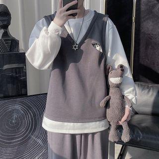 Mock Two-piece Distressed Sweatshirt