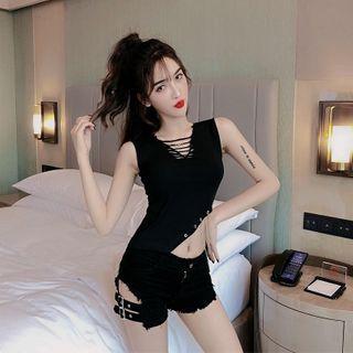Embellished Tank Top / Buckled Hot Pants