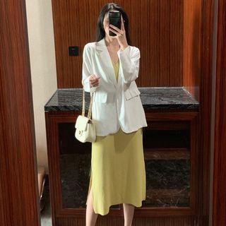 Plain Blazer / Sleeveless Midi A-line Dress