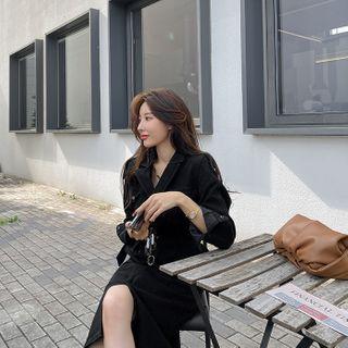 Notch-lapel Denim Military Dress