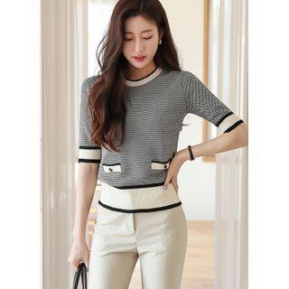Piped Wave-pattern Knit Top