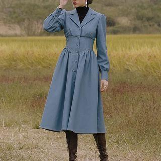 Long Faux Leather A-line Button Coat