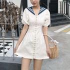 Short-sleeve Sailor Collar A-line Dress White - One Size
