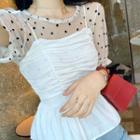 Puff-sleeve Polka Dot Blouse + Ruffled Camisole