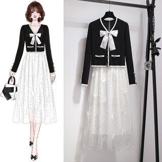 Set: Bow Cardigan + Midi Skirt