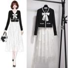 Set: Bow Cardigan + Midi Skirt