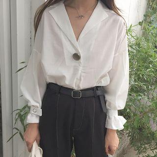 Button Detail V-neck Blouse