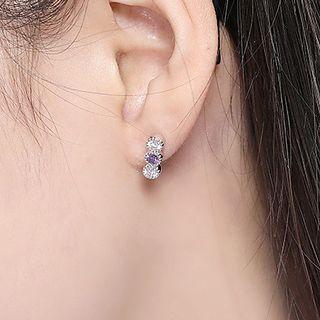 925 Sterling Silver Rhinestone Earring Stud Earring - 1 Pair - White Gold - One Size