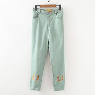 Embroidered Cat Tapered Pants