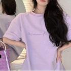 Short-sleeve Bow Print T-shirt Violet - One Size