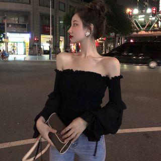 Lantern-sleeve Off Shoulder Top Black - One Size