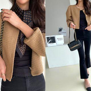 Puff-sleeve Tweed Cropped Jacket