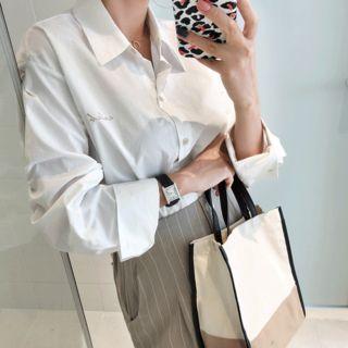 Letter-print Wide-cuff Shirt