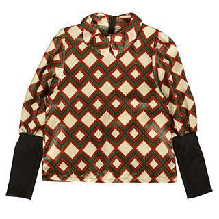 Rib-knit Sleeve Geometric Pattern Blouse Multicolor - One Size