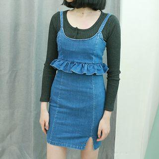 Frill-trim Denim Jumper Dress