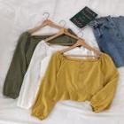 Single-breasted Off-shoulder Long-sleeve Blouse