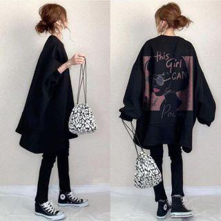 Long-sleeve Round-neck Print Fleece-lined Jacket Black - One Size