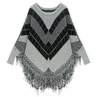 Patterned Fringe Trim Knit Jacket