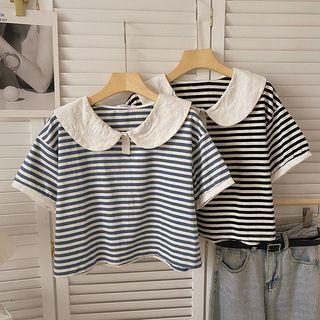 Short-sleeve Peter-pan Collar Striped Top