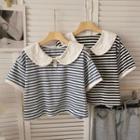 Short-sleeve Peter-pan Collar Striped Top