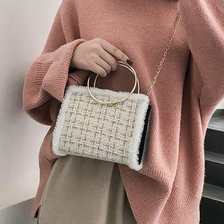 Furry-trim Wool Mini Satchel With Strap
