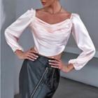 Long Sleeve Square-neck Satin Crop Top