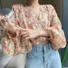 Floral Chiffon Blouse Red & Yellow & Green - One Size