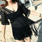 V-neck Fringe Hem Beach Cover-up
