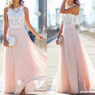 Sleeveless Lace Mock Two Piece Maxi Dress