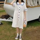 Single-breasted Short-sleeve Collared Dress White - One Size