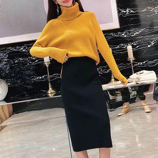 Set: Turtleneck Sweater + Midi Skirt As Shown In Figure - One Size