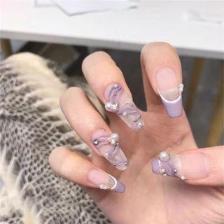 Faux Pearl Pointed Faux Nail Tips 70 - Glue - Purple - One Size