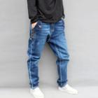 Fleece-lined Washed Baggy Jeans