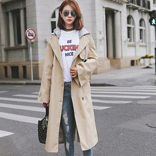 Double-breasted Hooded Long Trench Coat
