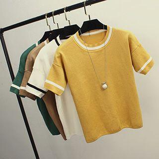 Contrast Trim Short-sleeve Knit Top