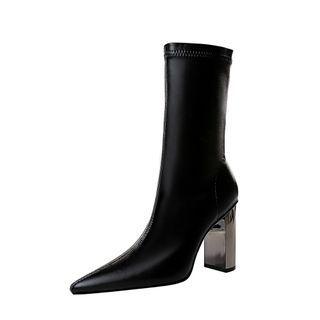 Metal Chunky-heel High-heel Ankle Boots